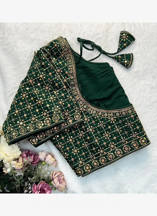 Vichitra Silk Dark Green Wedding Wear Sequins Work Readymade Blouse